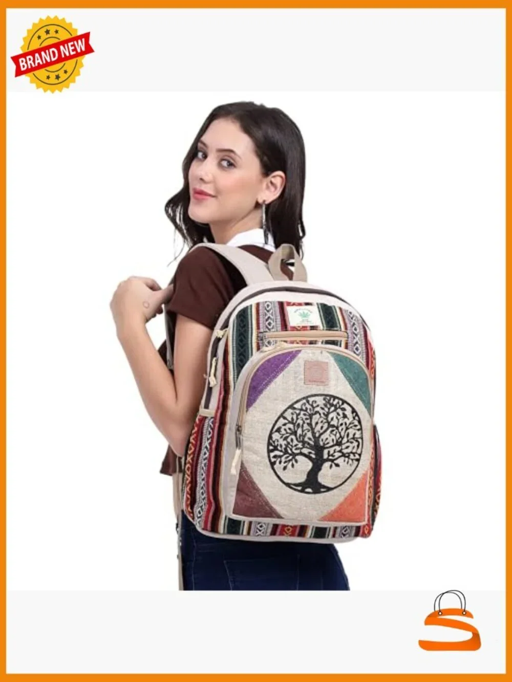 Large Handmade Hemp Backpack Multi Pocket Boho Fair Trade